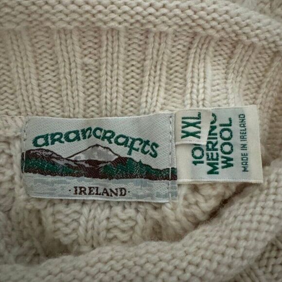 Aran Crafts Womens White 100% Merino Wool Cable Knit Fisherman Irish Sweater XXL - Picture 2 of 8